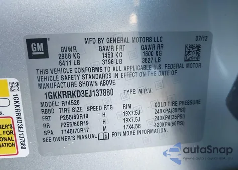 2014 GMC Acadia Slt-1 from USA, damaged, VIN 1GKKRRKD3EJ137880